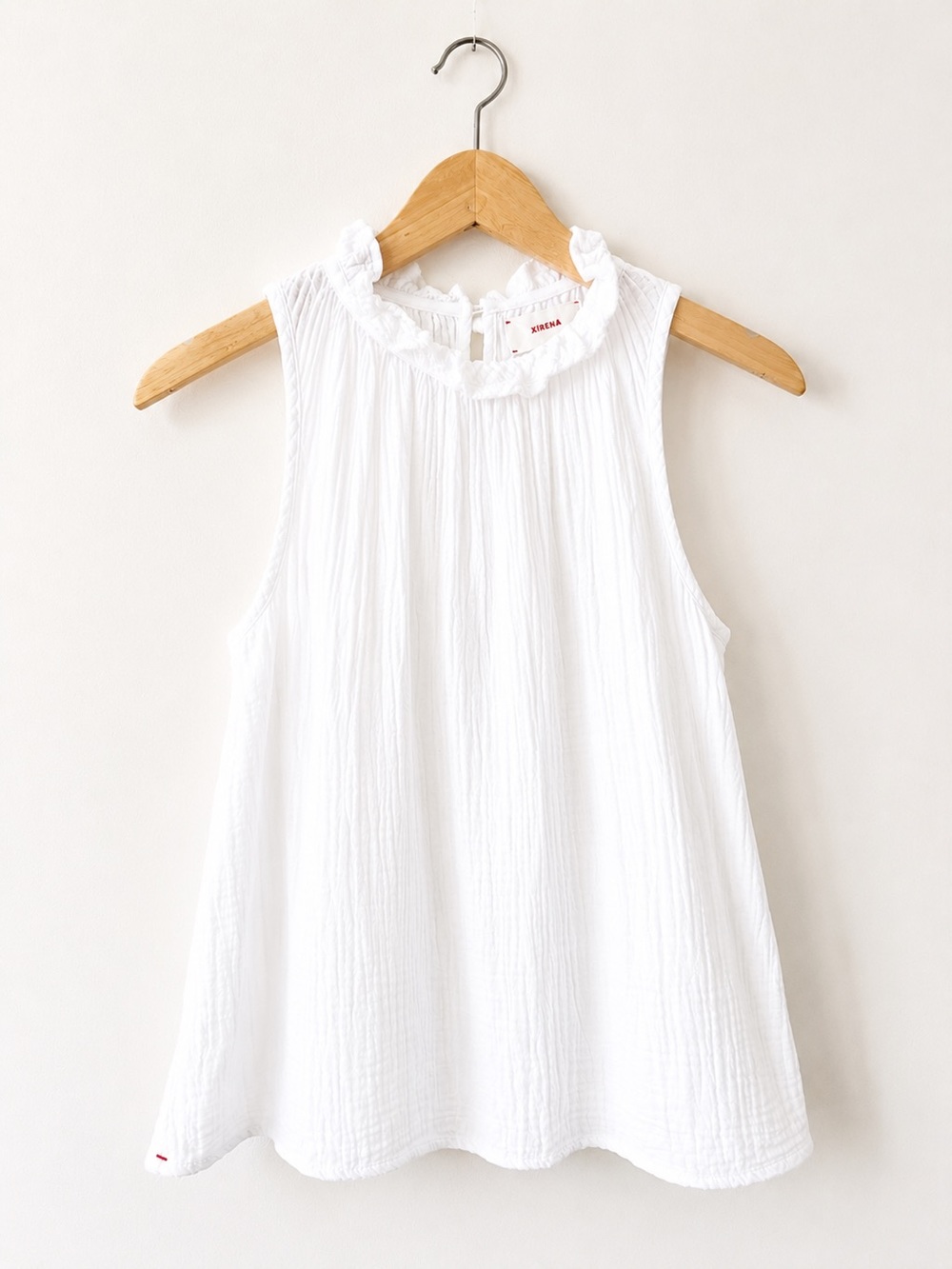 XíRENA Noelle White Double Gauze Cotton Ruffle Neck Sleeveless Top Size S